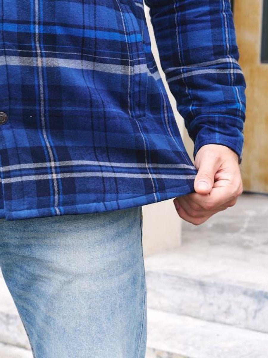 Men's Flannel Plaid Shirt Jacket With 5 Pockets