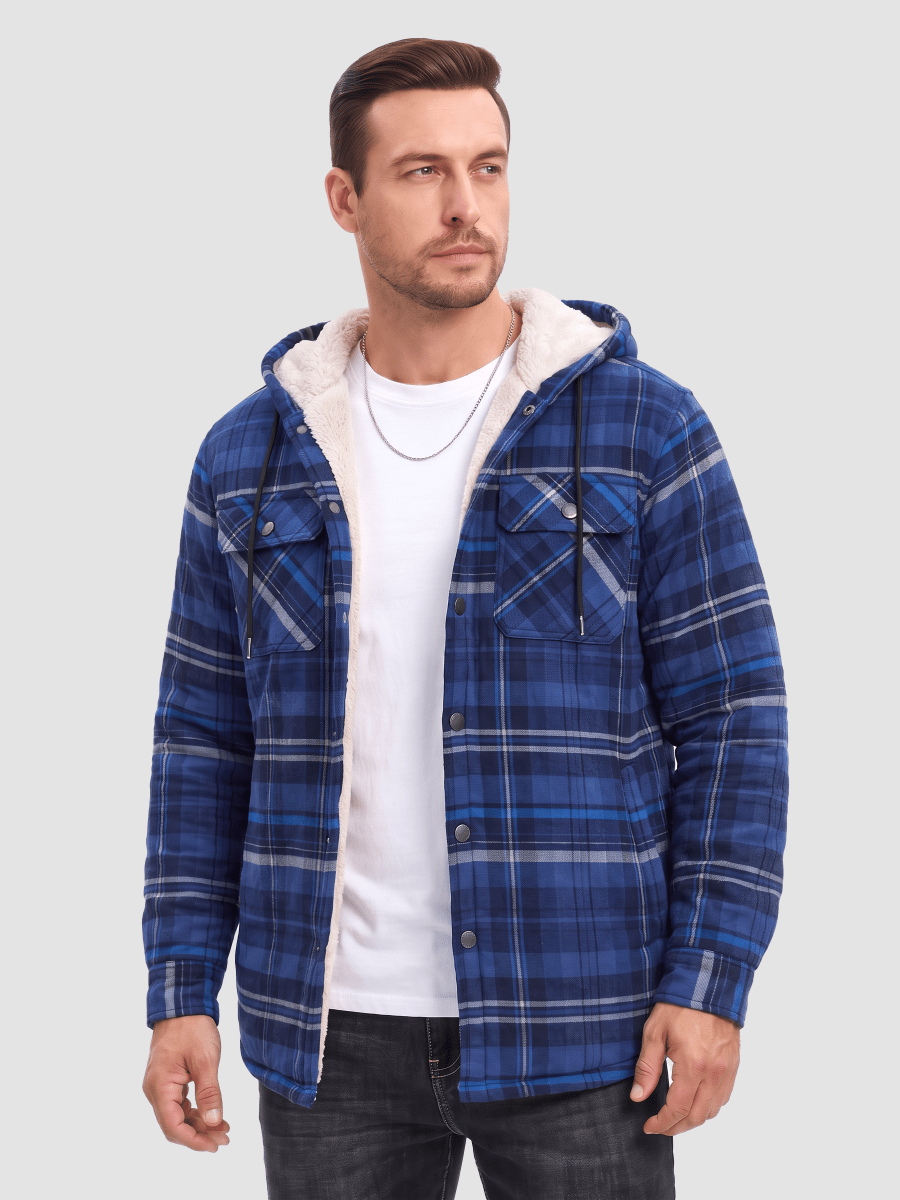 Men's Flannel Plaid Shirt Jacket With 5 Pockets