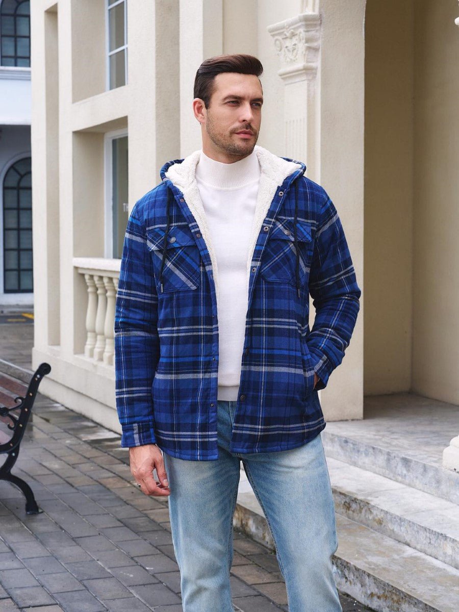 Men's Flannel Plaid Shirt Jacket With 5 Pockets