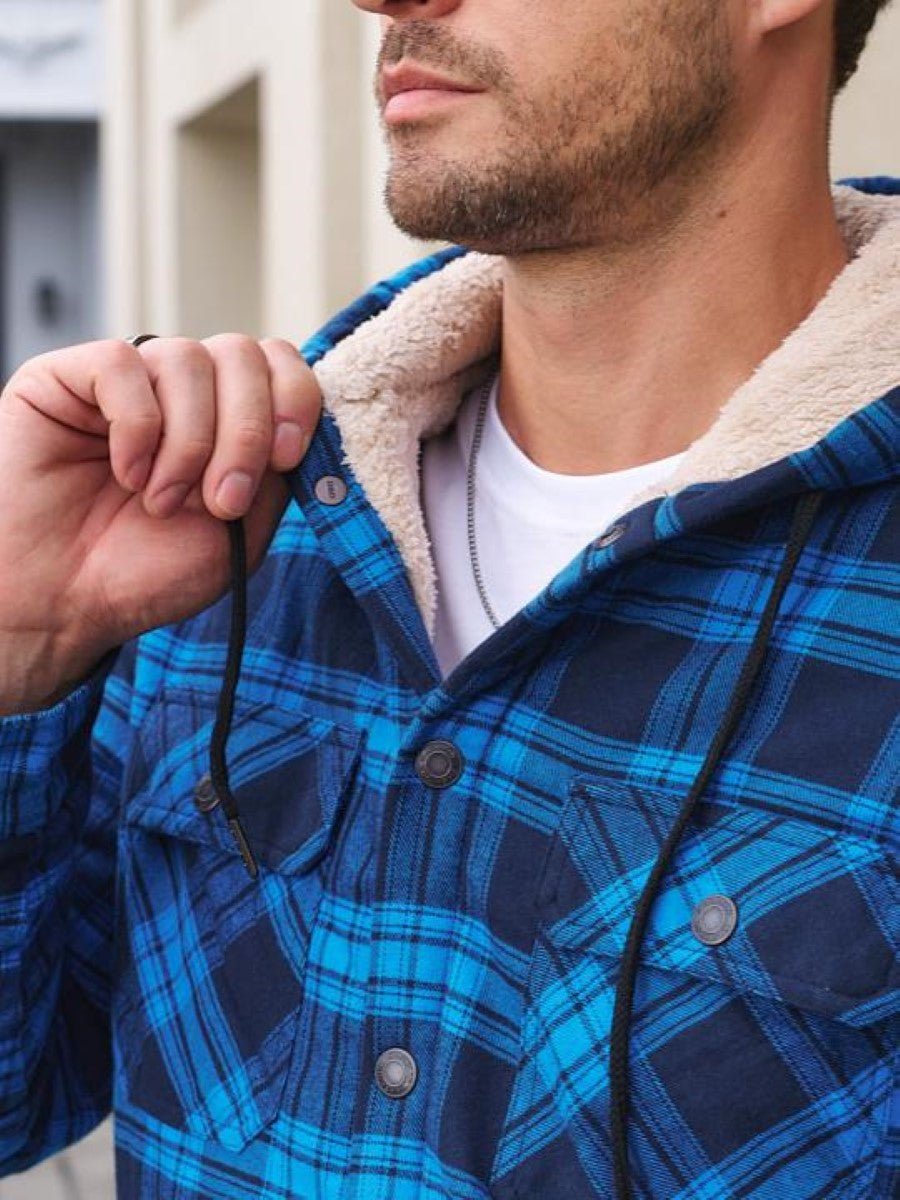Men's Flannel Plaid Shirt Jacket With 5 Pockets