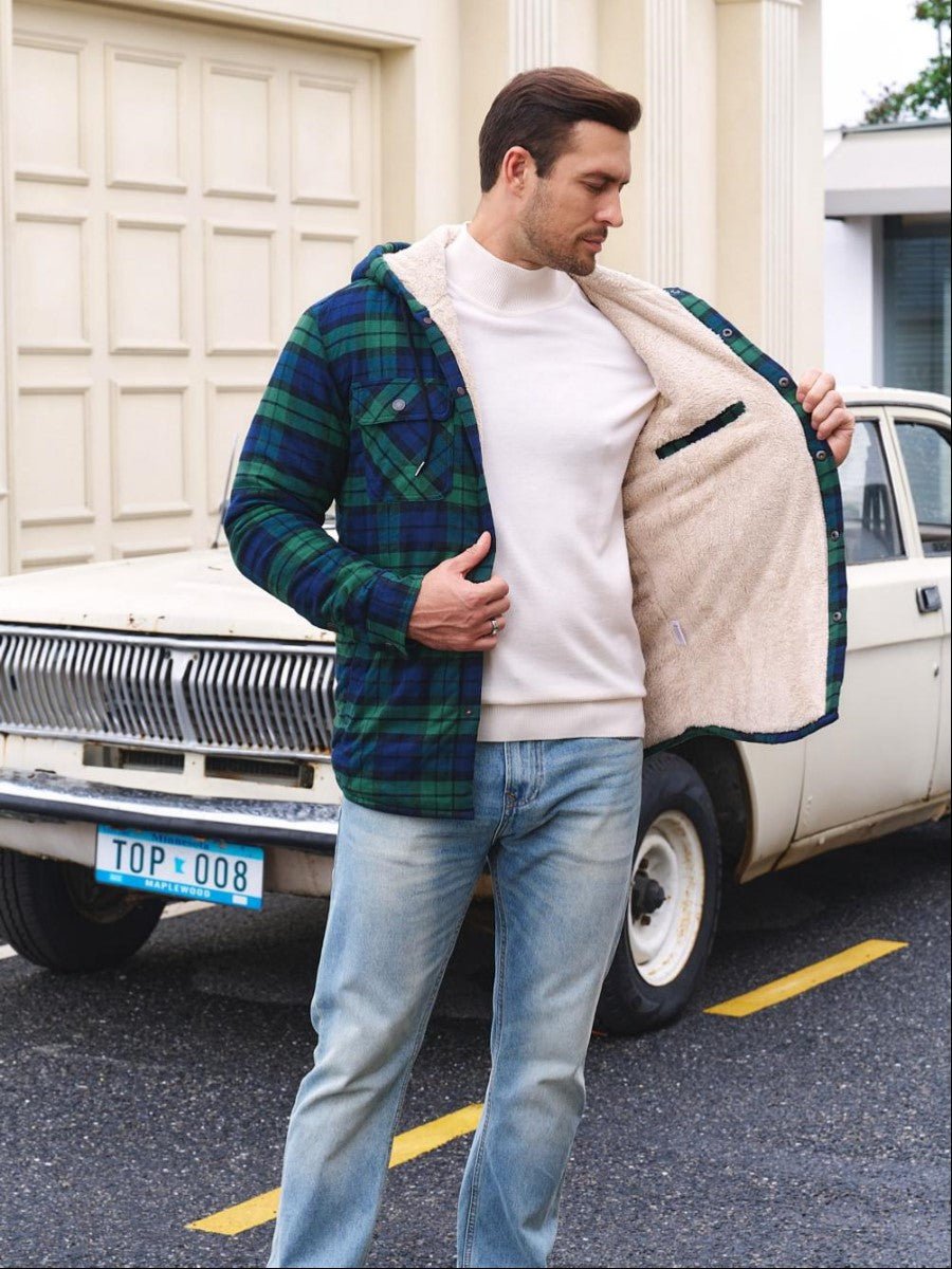 Men's Flannel Plaid Shirt Jacket With 5 Pockets