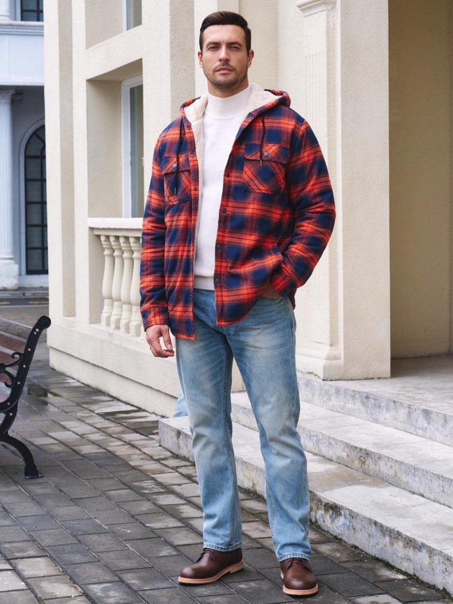 Men's Flannel Plaid Shirt Jacket With 5 Pockets