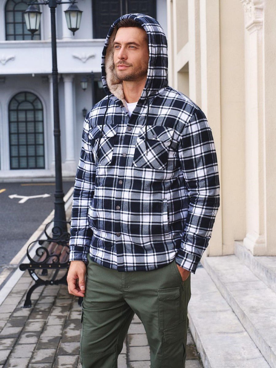 Men's Flannel Plaid Shirt Jacket With 5 Pockets