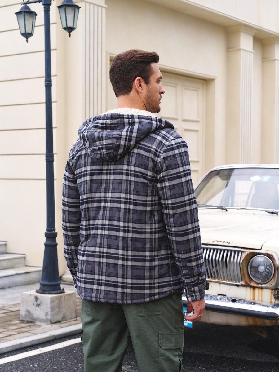Men's Flannel Plaid Shirt Jacket With 5 Pockets