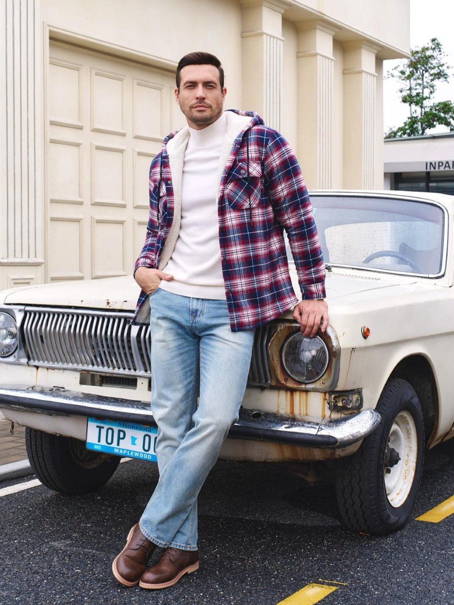 Men's Flannel Plaid Shirt Jacket With 5 Pockets