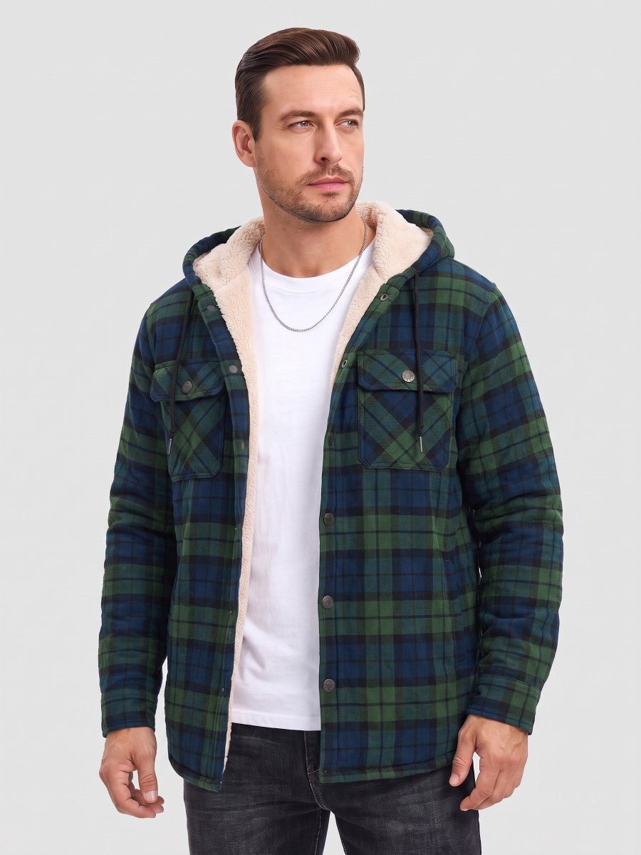 Men's Flannel Plaid Shirt Jacket With 5 Pockets