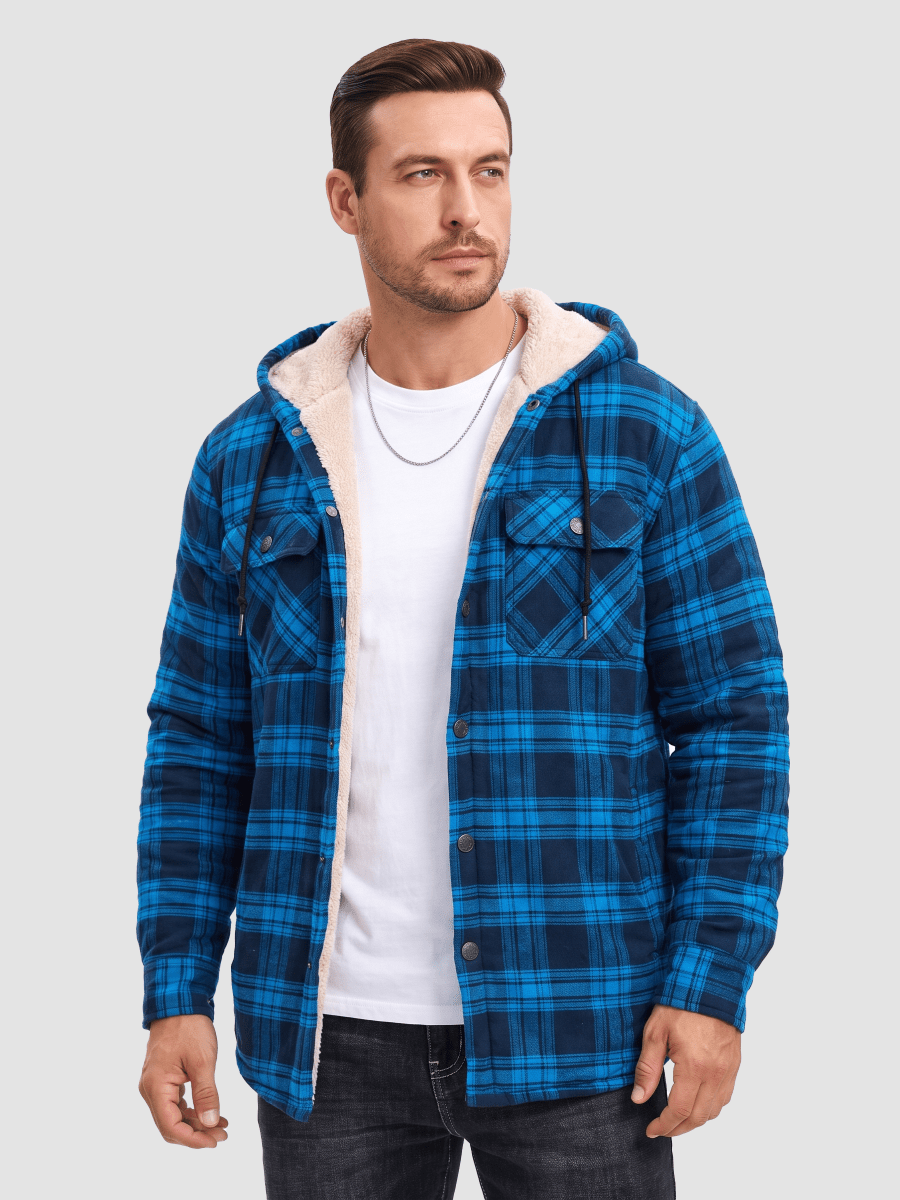 Men's Flannel Plaid Shirt Jacket With 5 Pockets