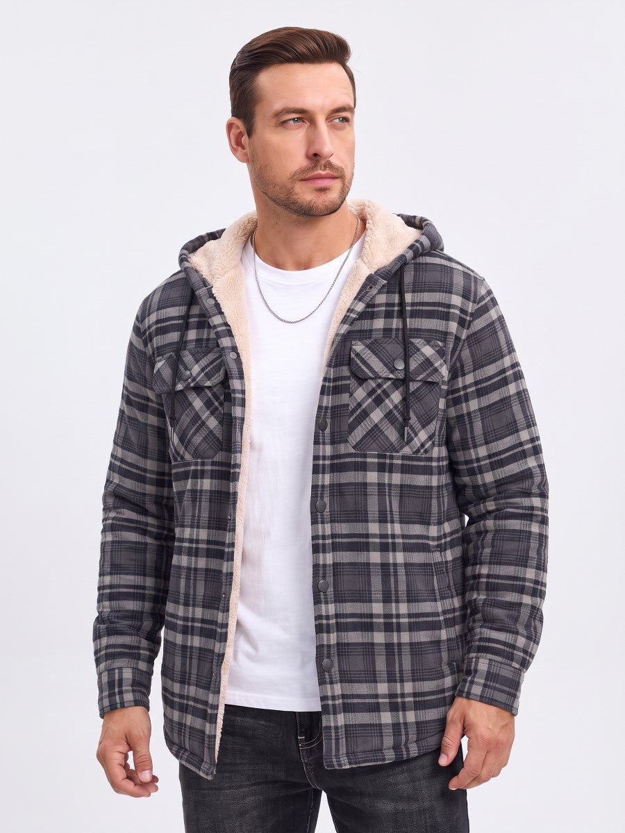 Men's Flannel Plaid Shirt Jacket With 5 Pockets