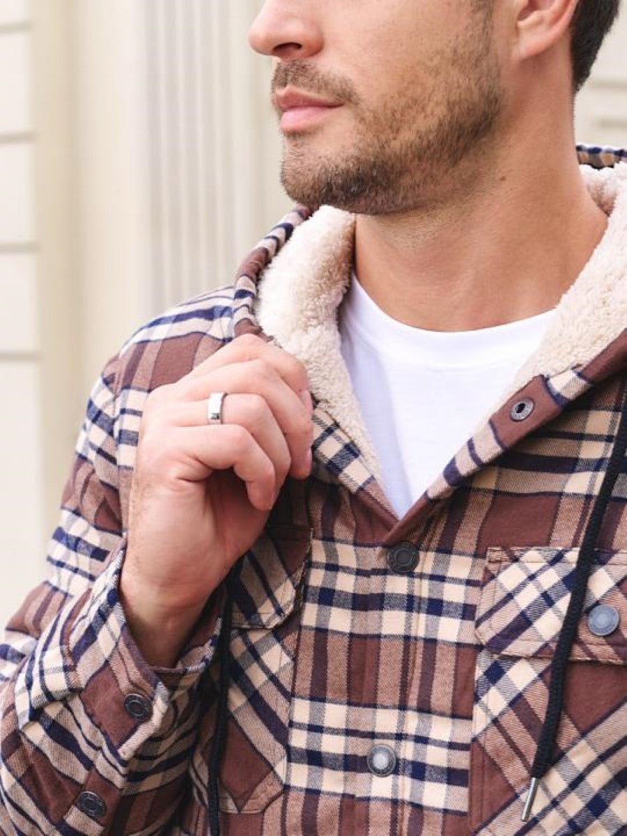Men's Flannel Plaid Shirt Jacket With 5 Pockets