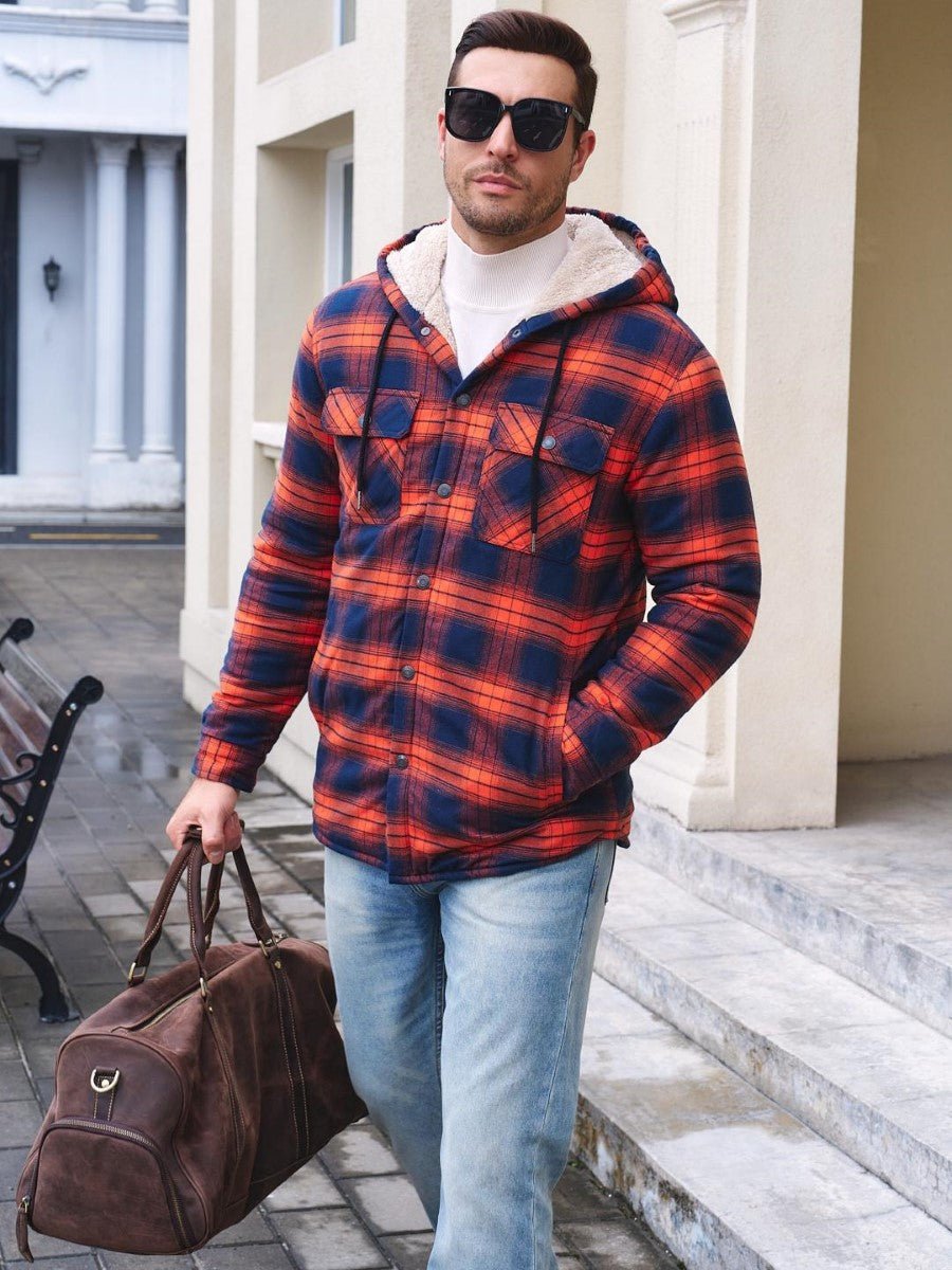 Men's Flannel Plaid Shirt Jacket With 5 Pockets