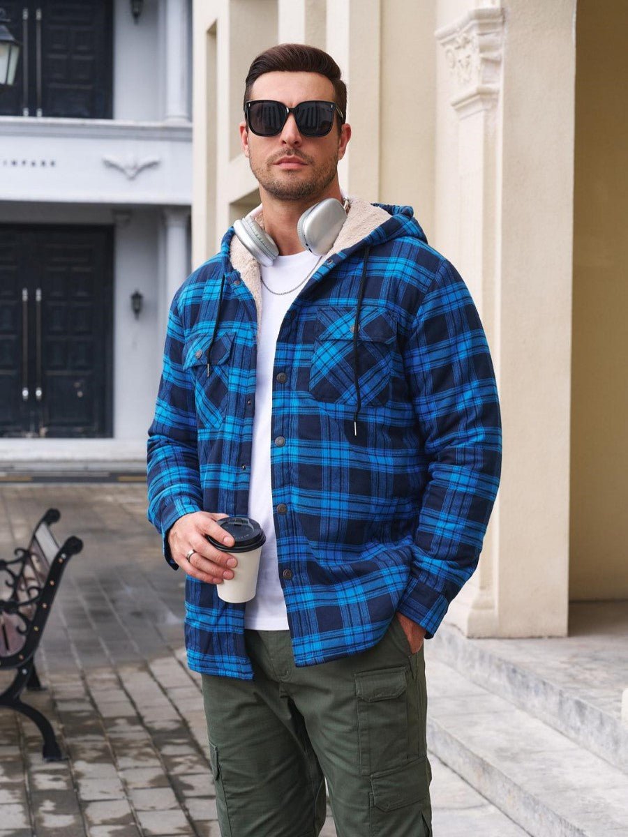 Men's Flannel Plaid Shirt Jacket With 5 Pockets