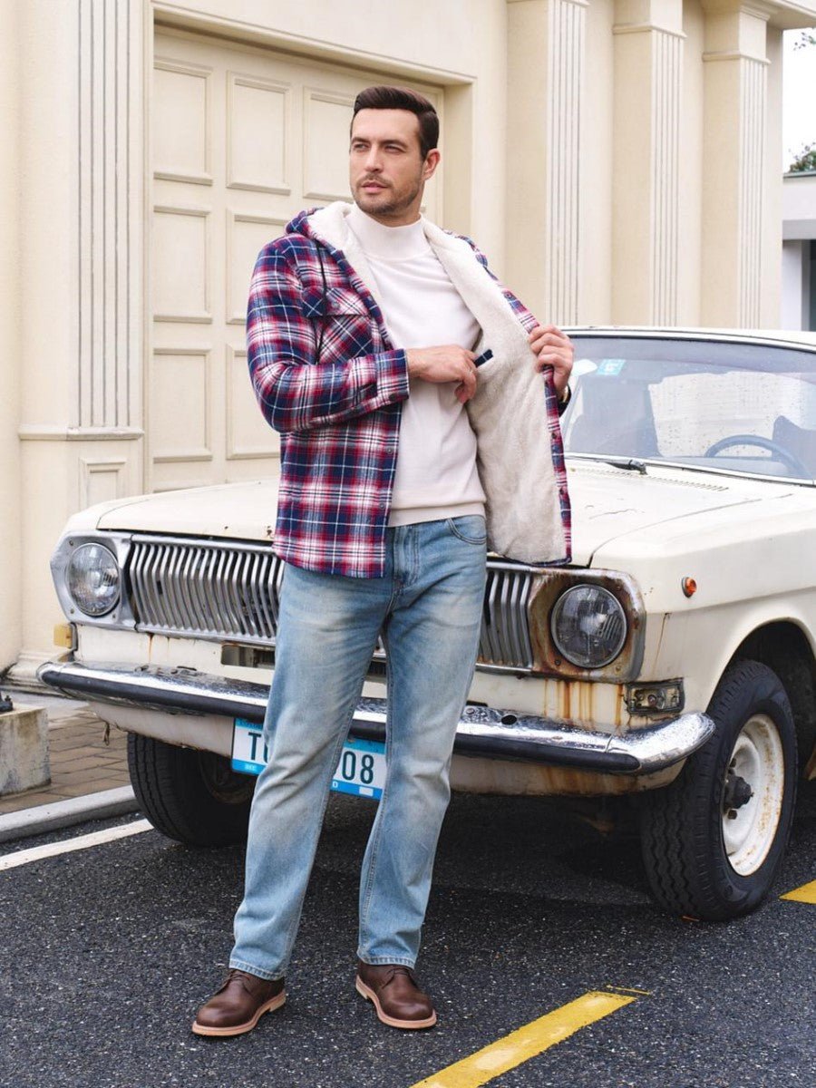 Men's Flannel Plaid Shirt Jacket With 5 Pockets