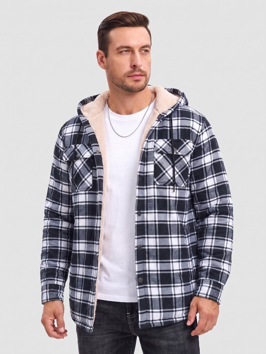 Men's Flannel Plaid Shirt Jacket With 5 Pockets