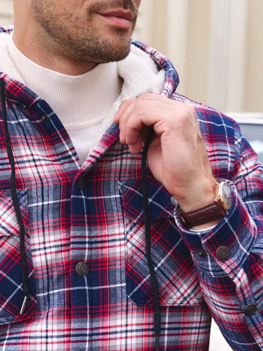Men's Flannel Plaid Shirt Jacket With 5 Pockets