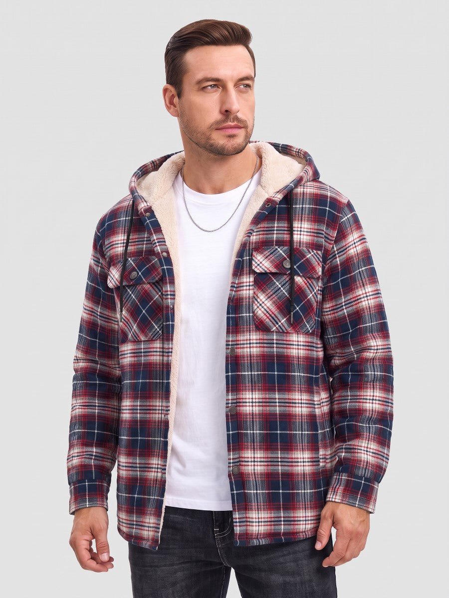 Men's Flannel Plaid Shirt Jacket With 5 Pockets