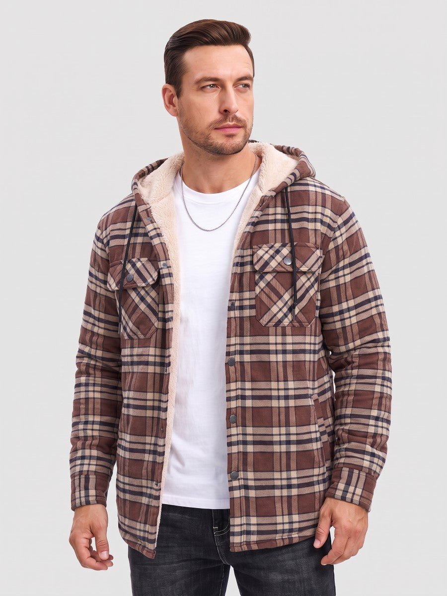 Men's Flannel Plaid Shirt Jacket With 5 Pockets