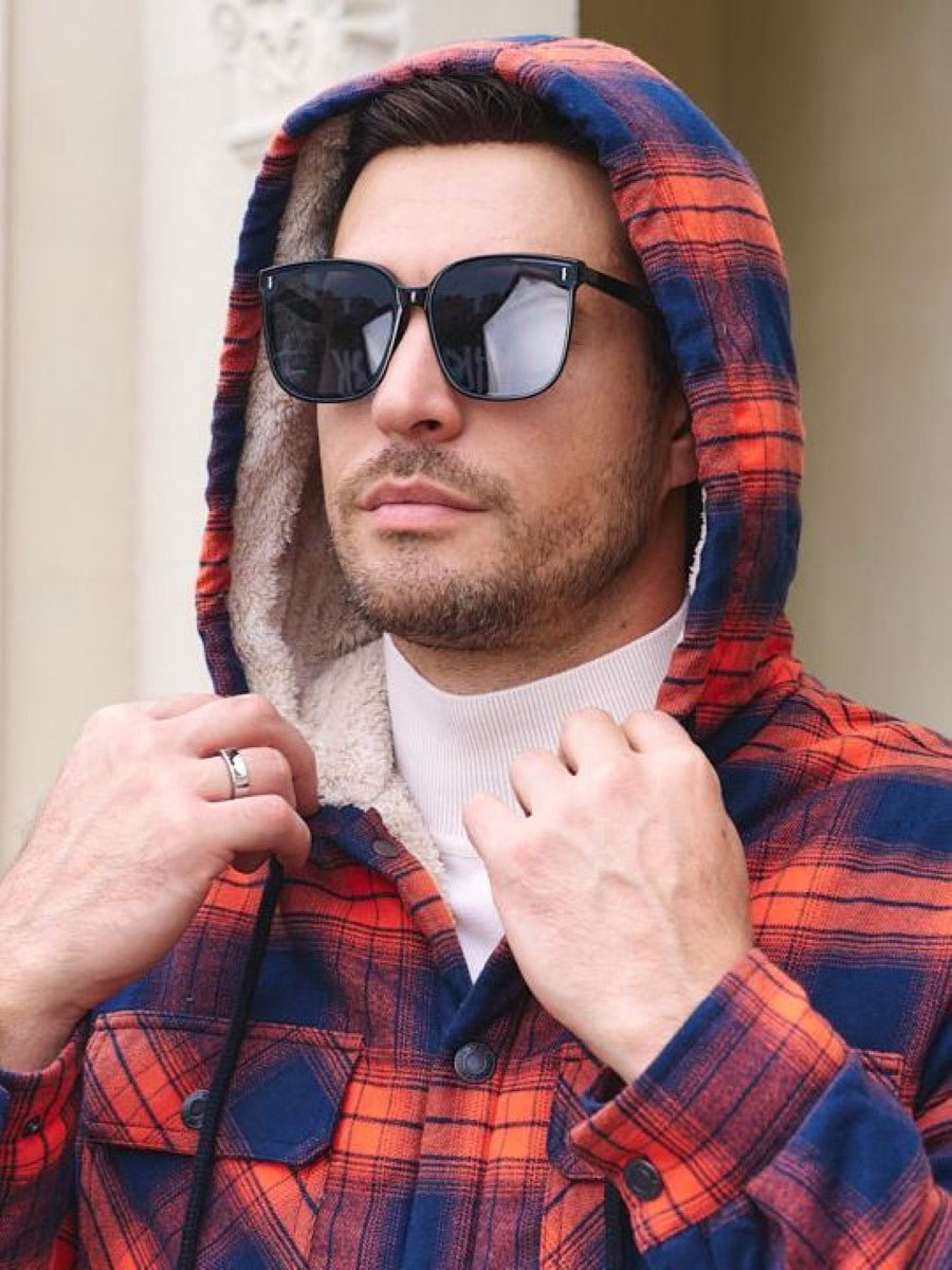Men's Flannel Plaid Shirt Jacket With 5 Pockets
