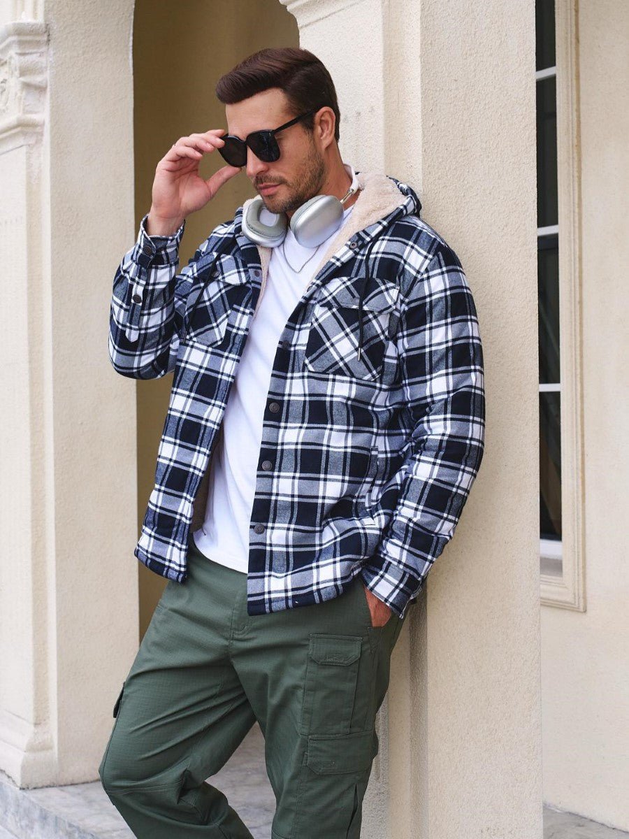 Men's Flannel Plaid Shirt Jacket With 5 Pockets