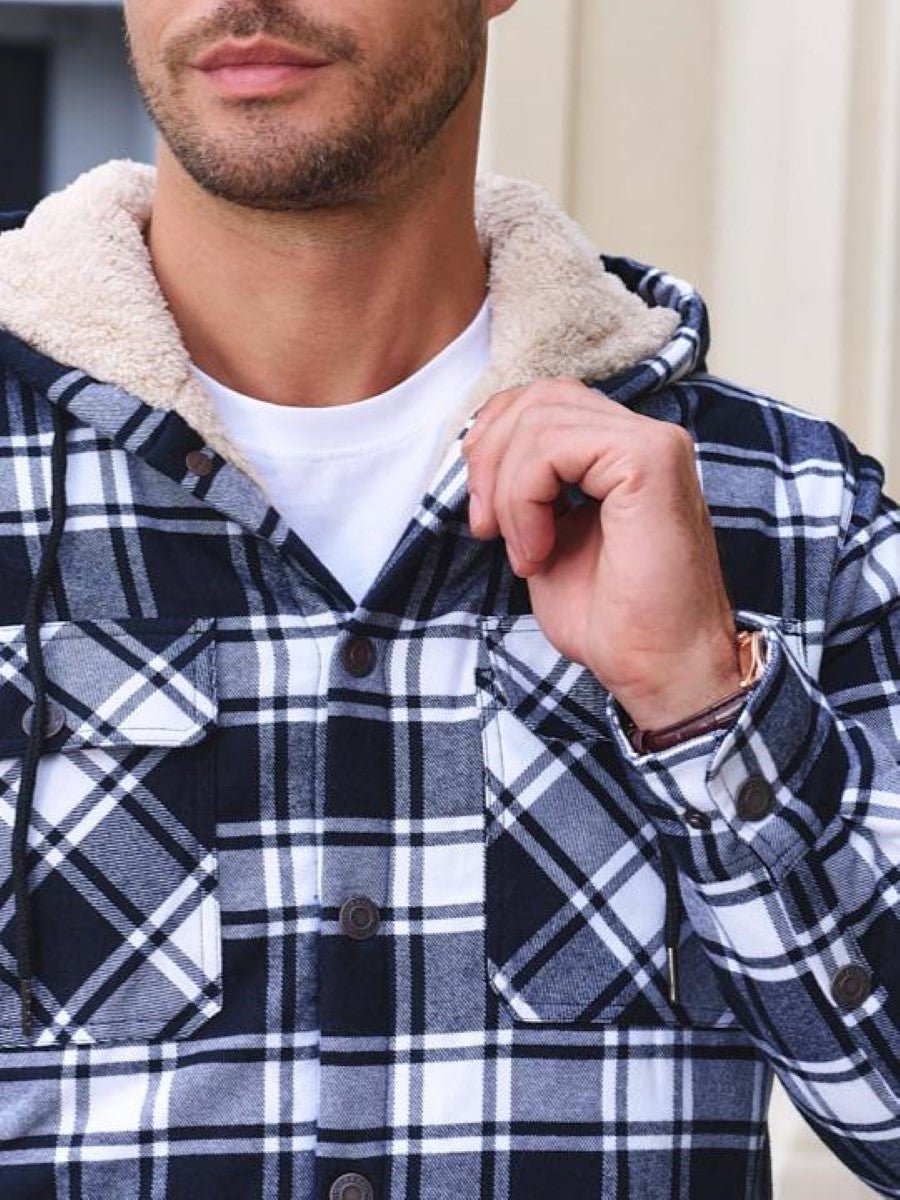 Men's Flannel Plaid Shirt Jacket With 5 Pockets