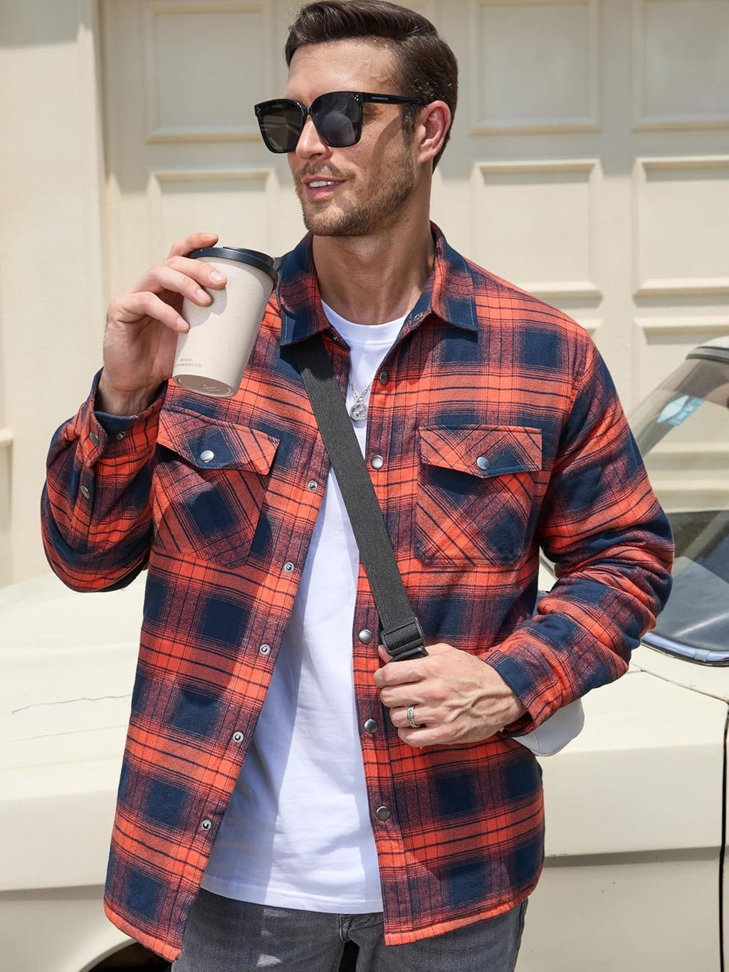 Men's Casual Plaid Long Sleeve Button Up Flannel Shirt Jacket