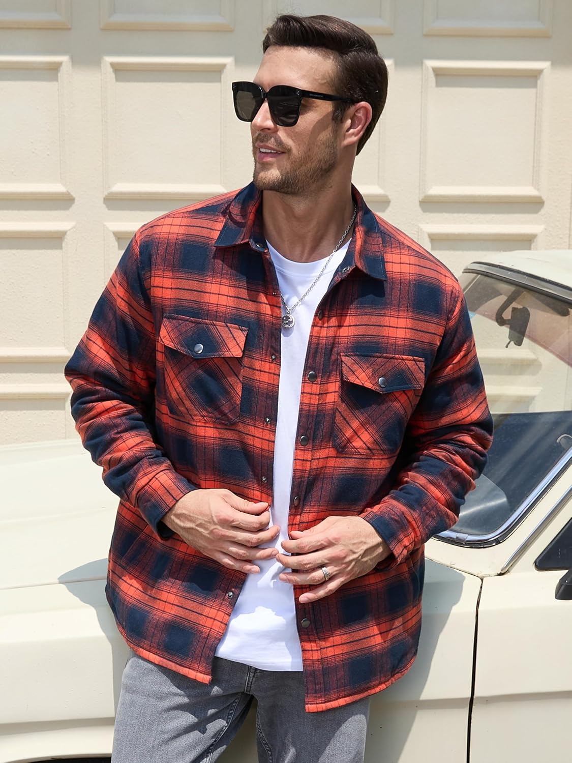 Men's Casual Plaid Long Sleeve Button Up Flannel Shirt Jacket