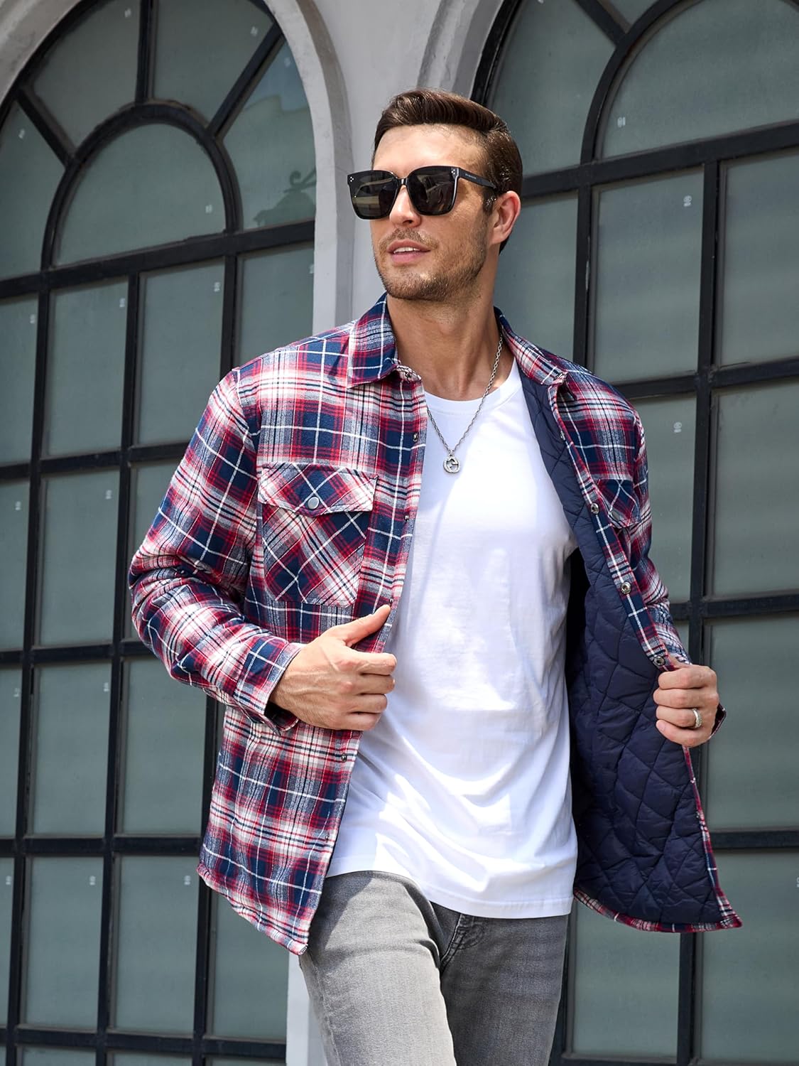 Men's Casual Plaid Long Sleeve Button Up Flannel Shirt Jacket