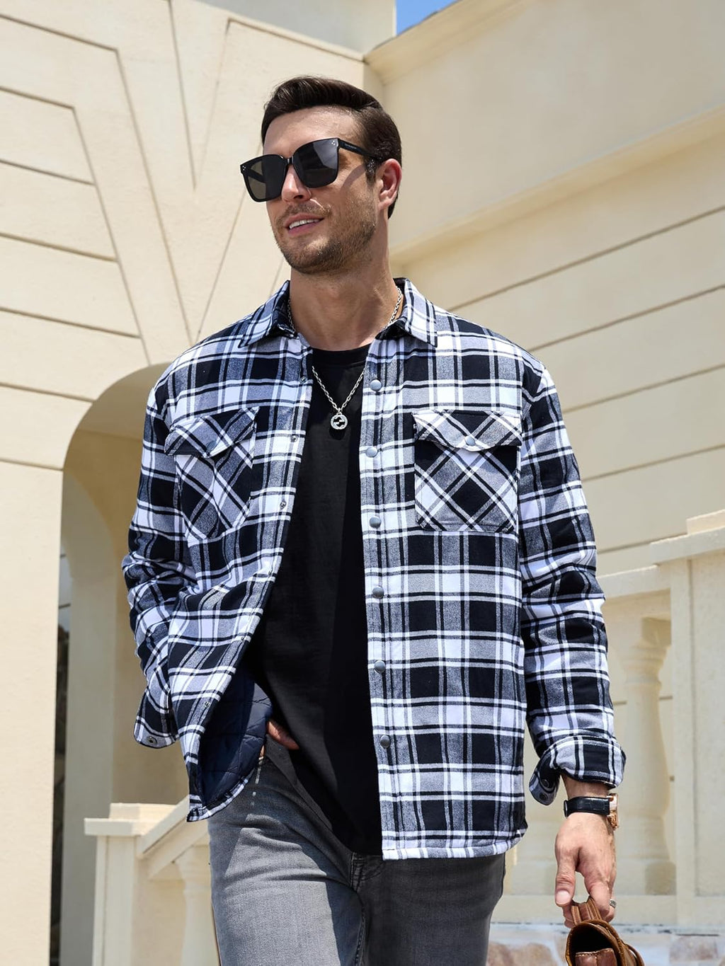 Men's Casual Plaid Long Sleeve Button Up Flannel Shirt Jacket
