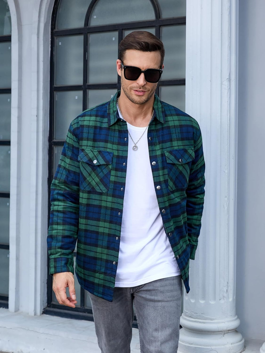 Men's Casual Plaid Long Sleeve Button Up Flannel Shirt Jacket