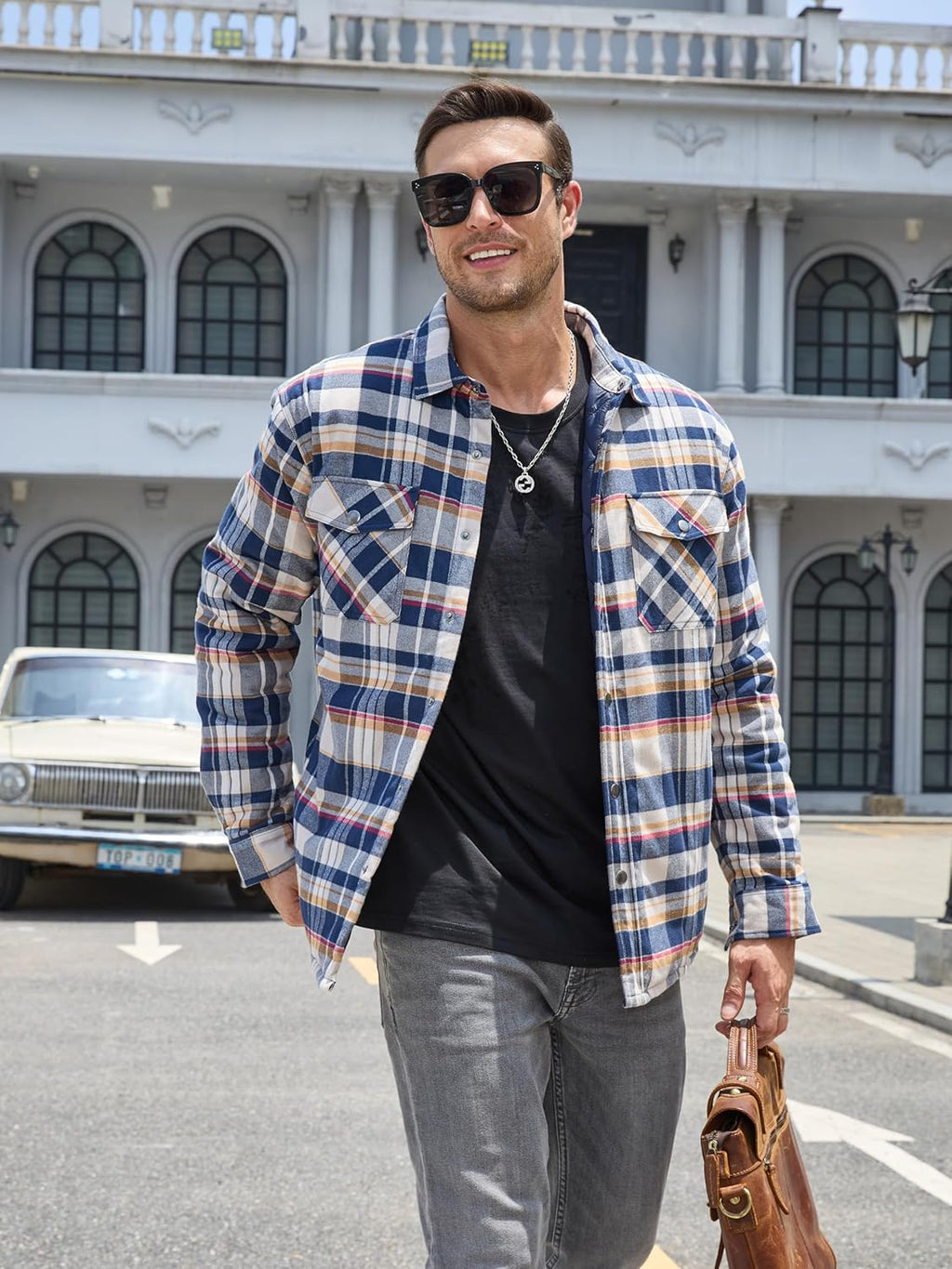 Men's Casual Plaid Long Sleeve Button Up Flannel Shirt Jacket