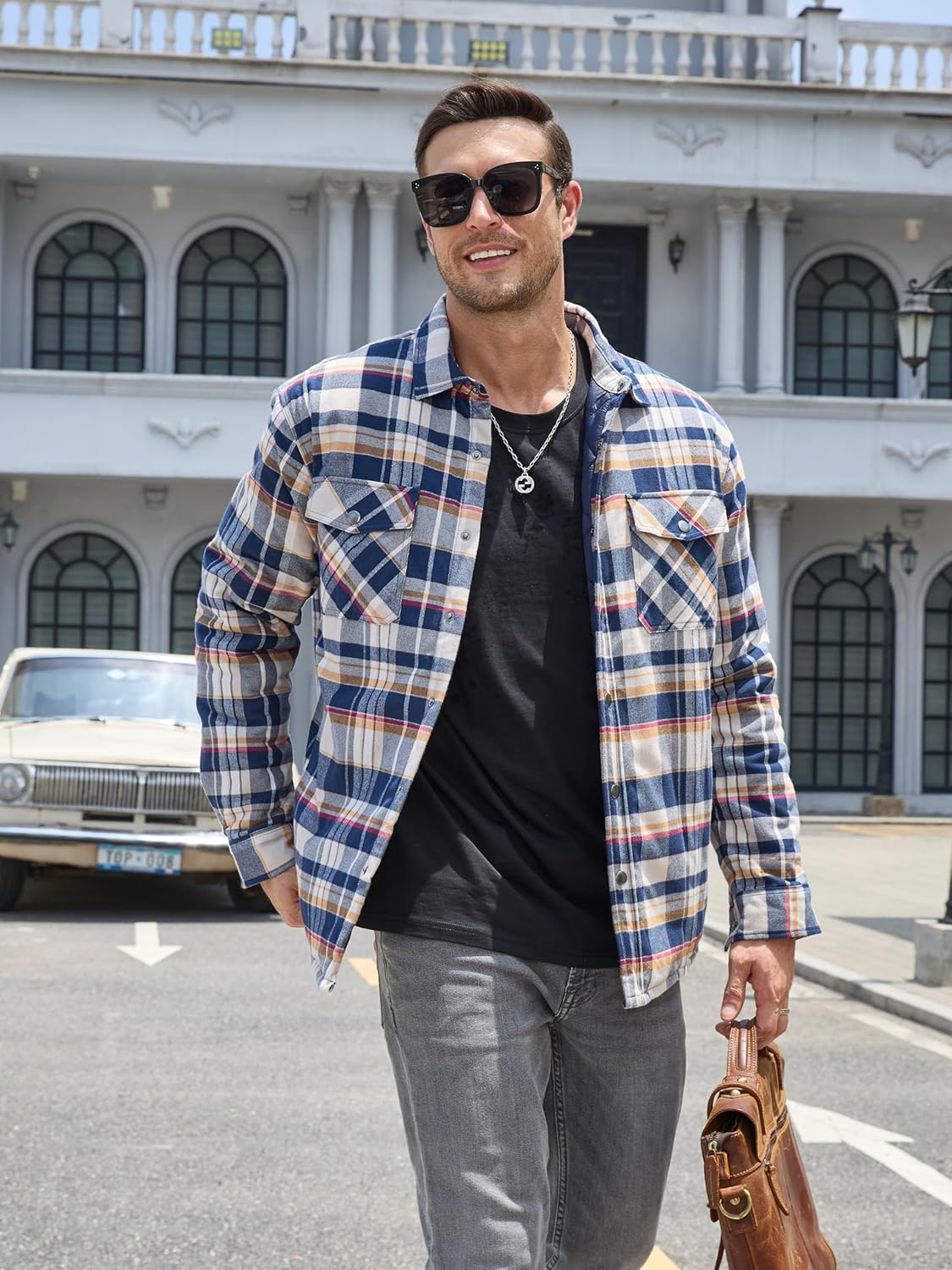 Men's Casual Plaid Long Sleeve Button Up Flannel Shirt Jacket
