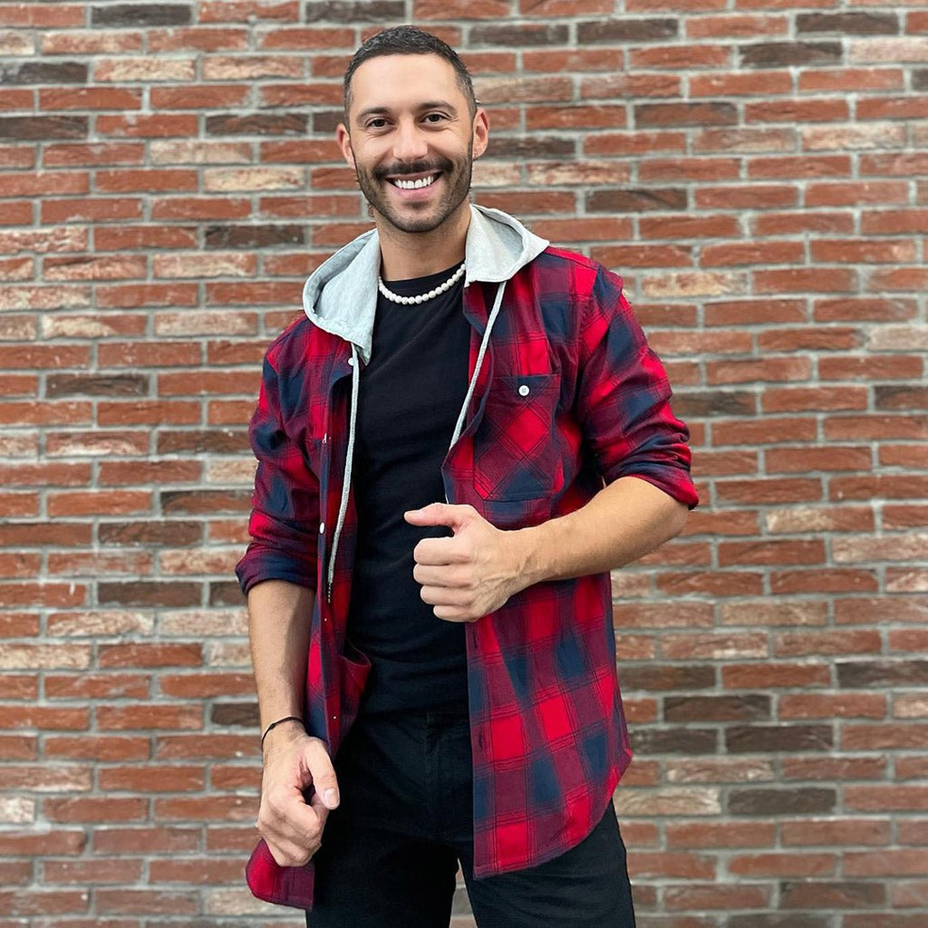 Men's Buffalo Plaid Hooded Casual Shirt Jacket