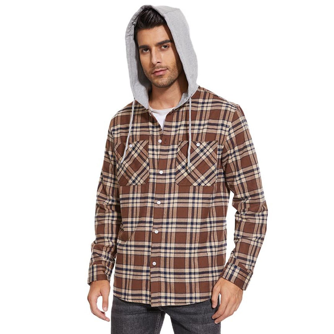 Men's Buffalo Plaid Hooded Casual Shirt Jacket
