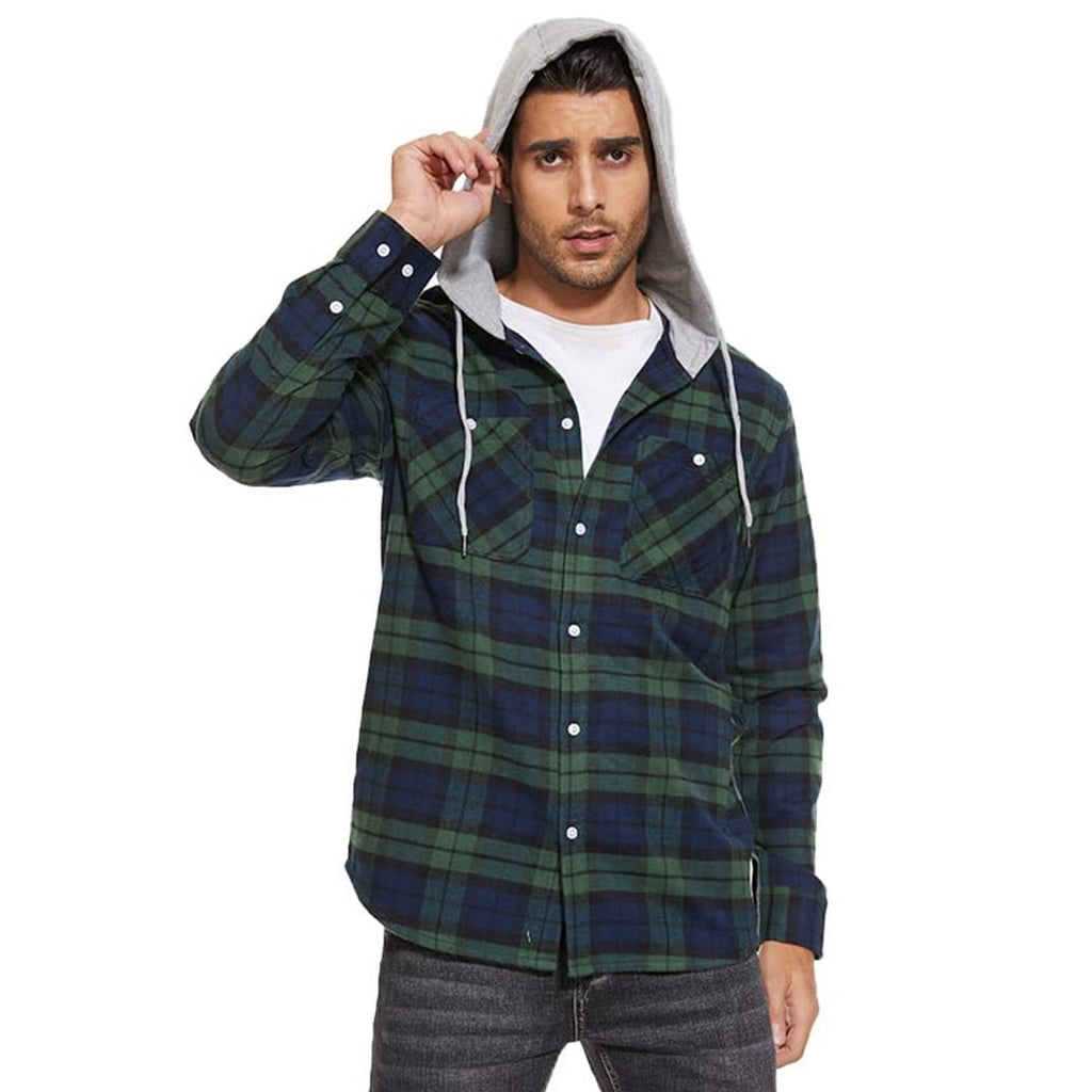Men's Buffalo Plaid Hooded Casual Shirt Jacket