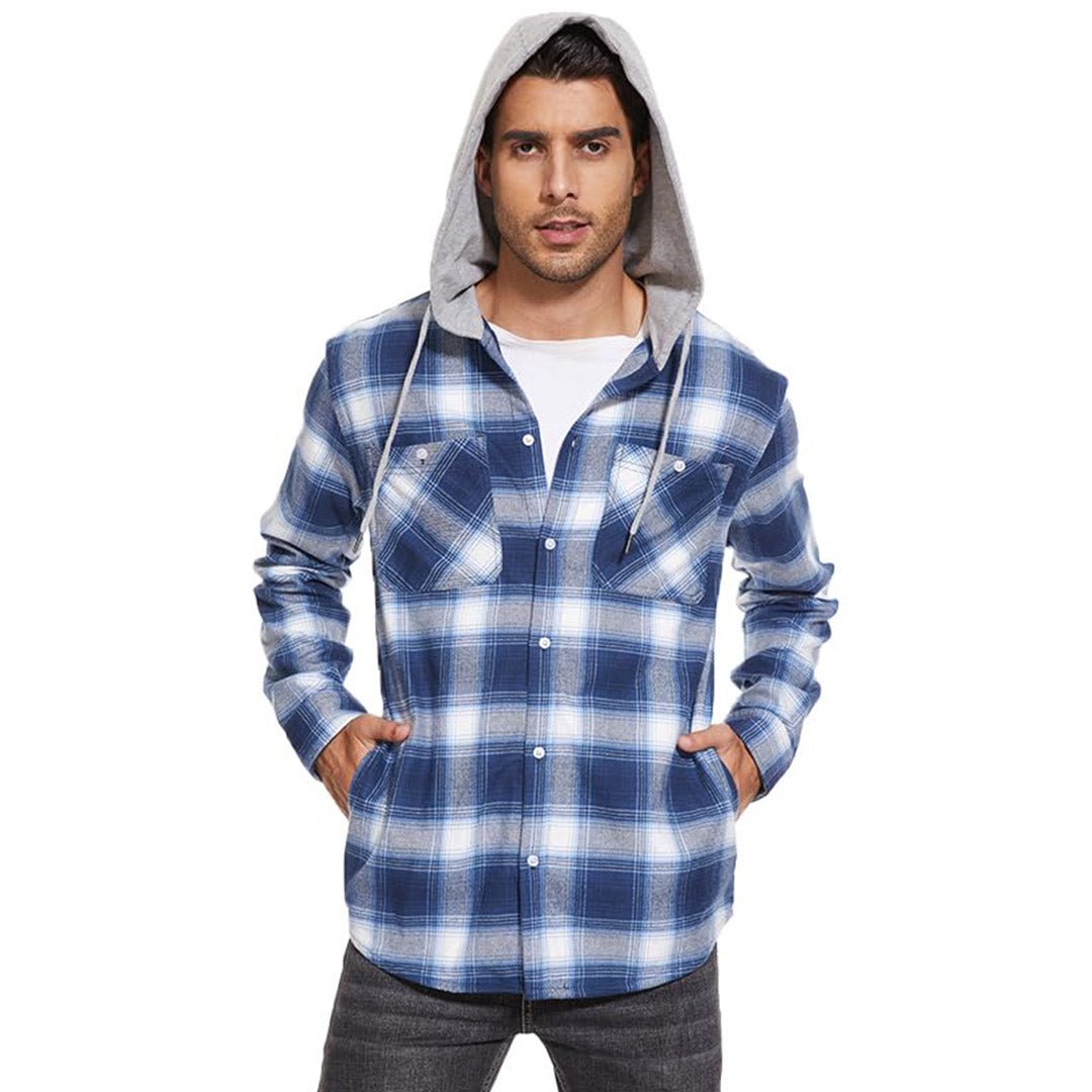 Men's Buffalo Plaid Hooded Casual Shirt Jacket