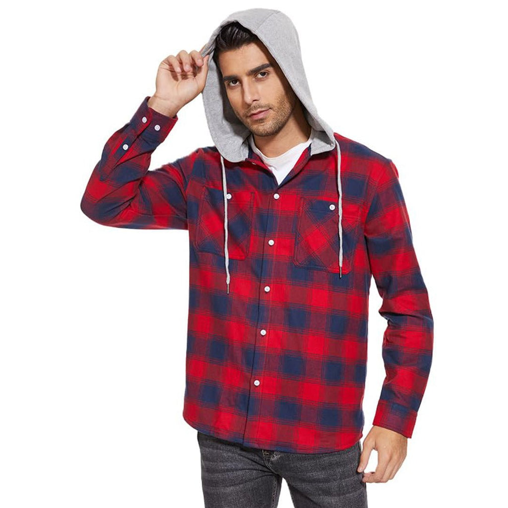 Men's Buffalo Plaid Hooded Casual Shirt Jacket