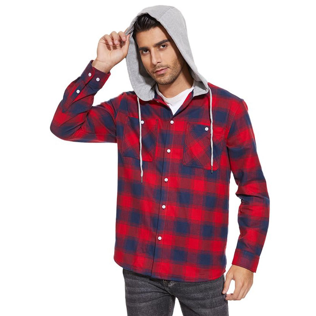 Men's Buffalo Plaid Hooded Casual Shirt Jacket