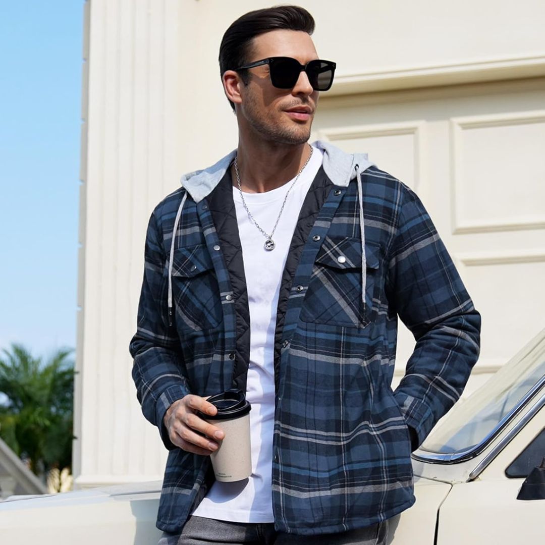 Men's Winter Warm Hooded Heavyweight Cotton Flannel Jacket