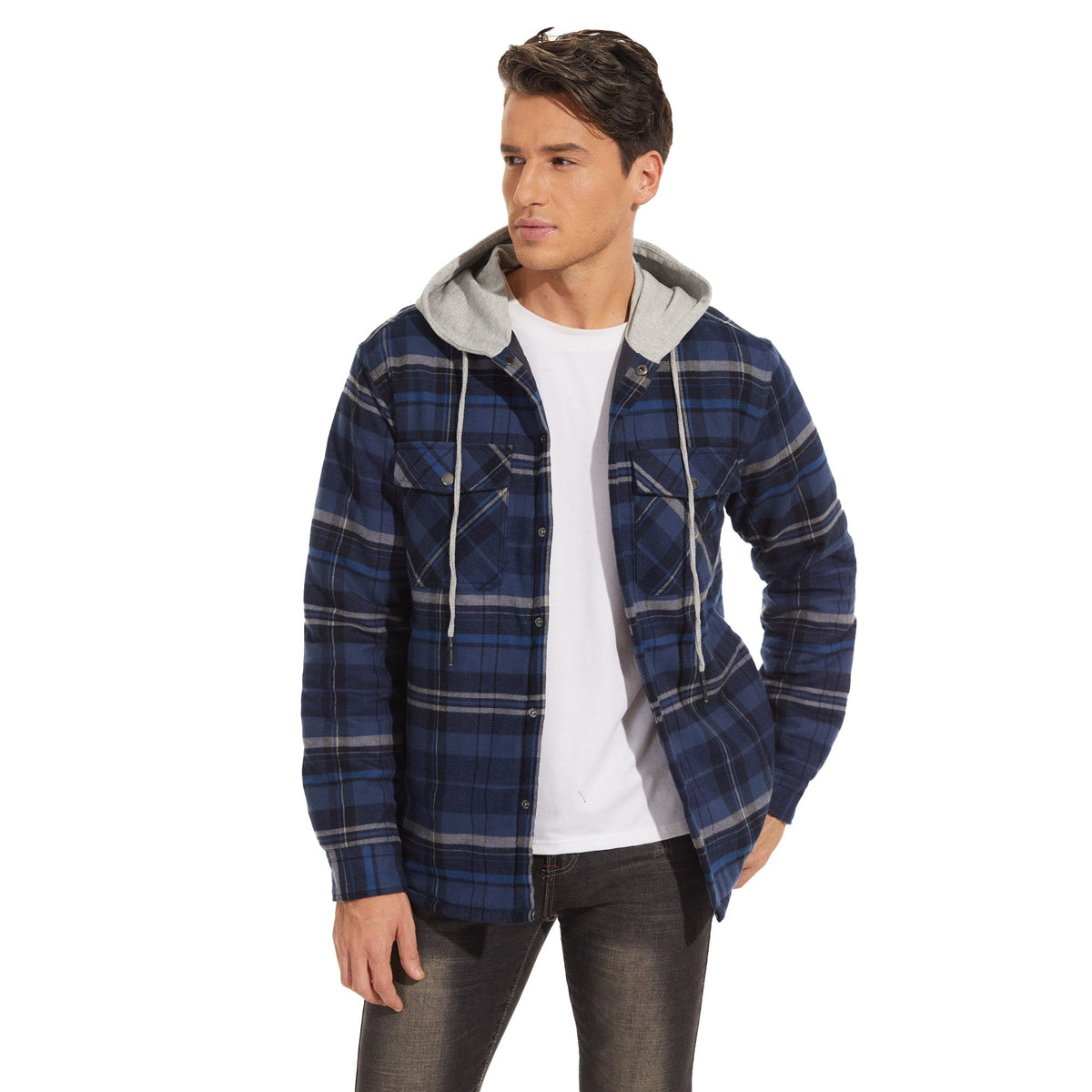 Men's Winter Warm Hooded Heavyweight Cotton Flannel Jacket