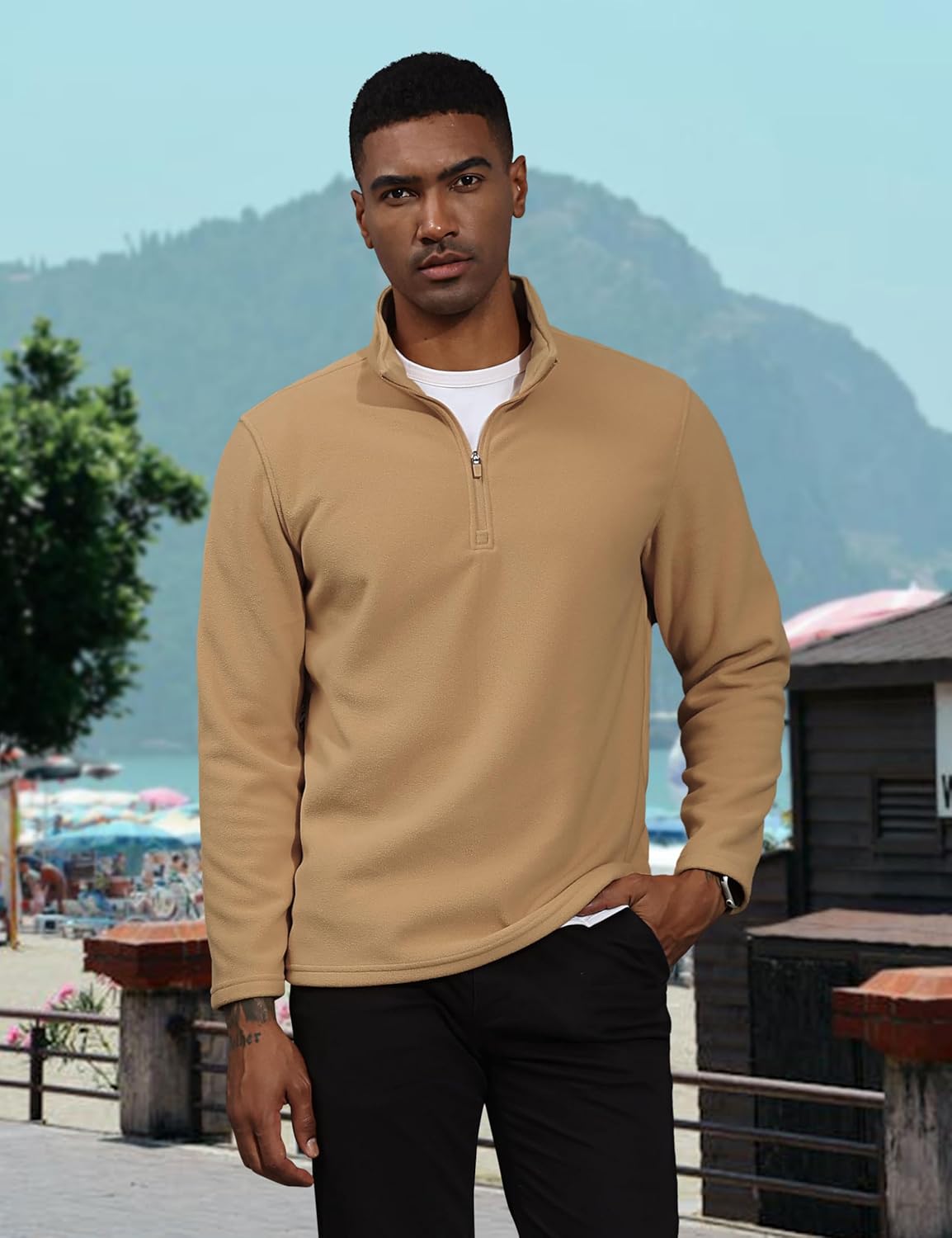 Men's Pullover Workout Fleece 1/4 Zip Uncw Vintage Sweatshirts