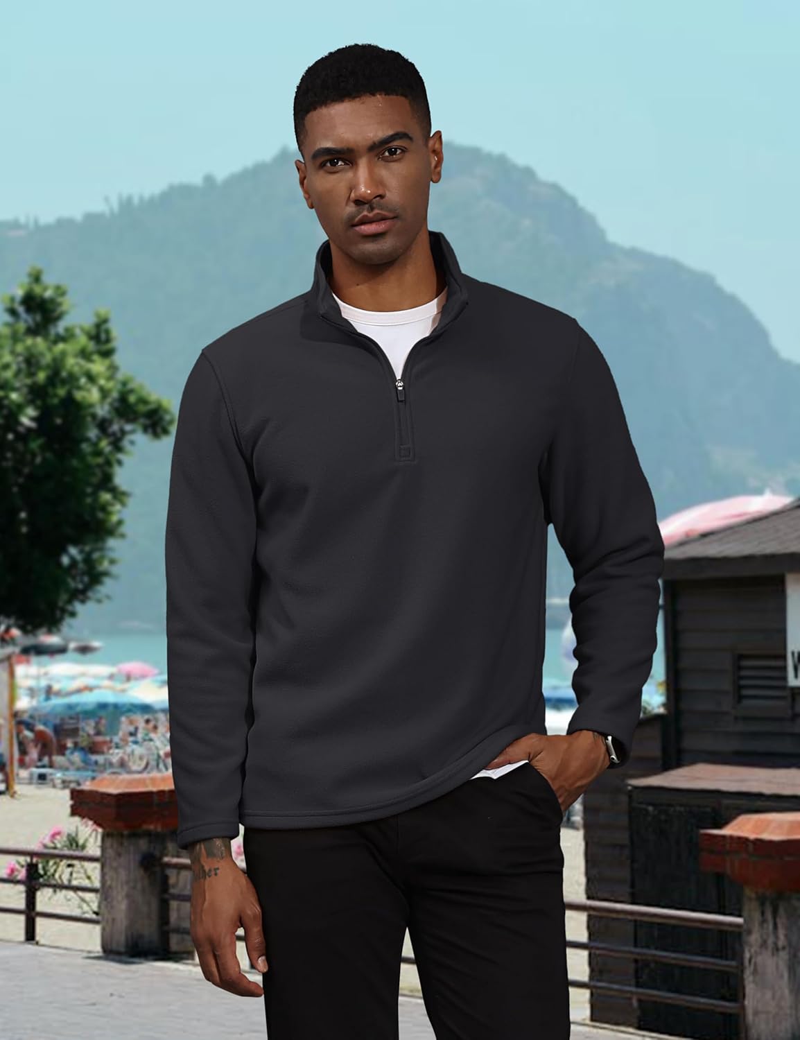 Men's Pullover Workout Fleece 1/4 Zip Uncw Vintage Sweatshirts