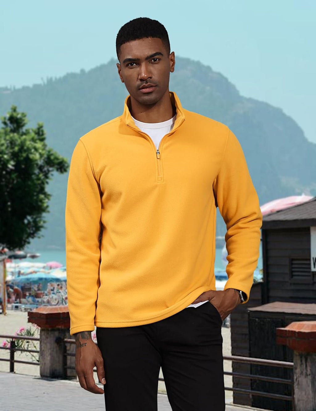 Men's Pullover Workout Fleece 1/4 Zip Uncw Vintage Sweatshirts