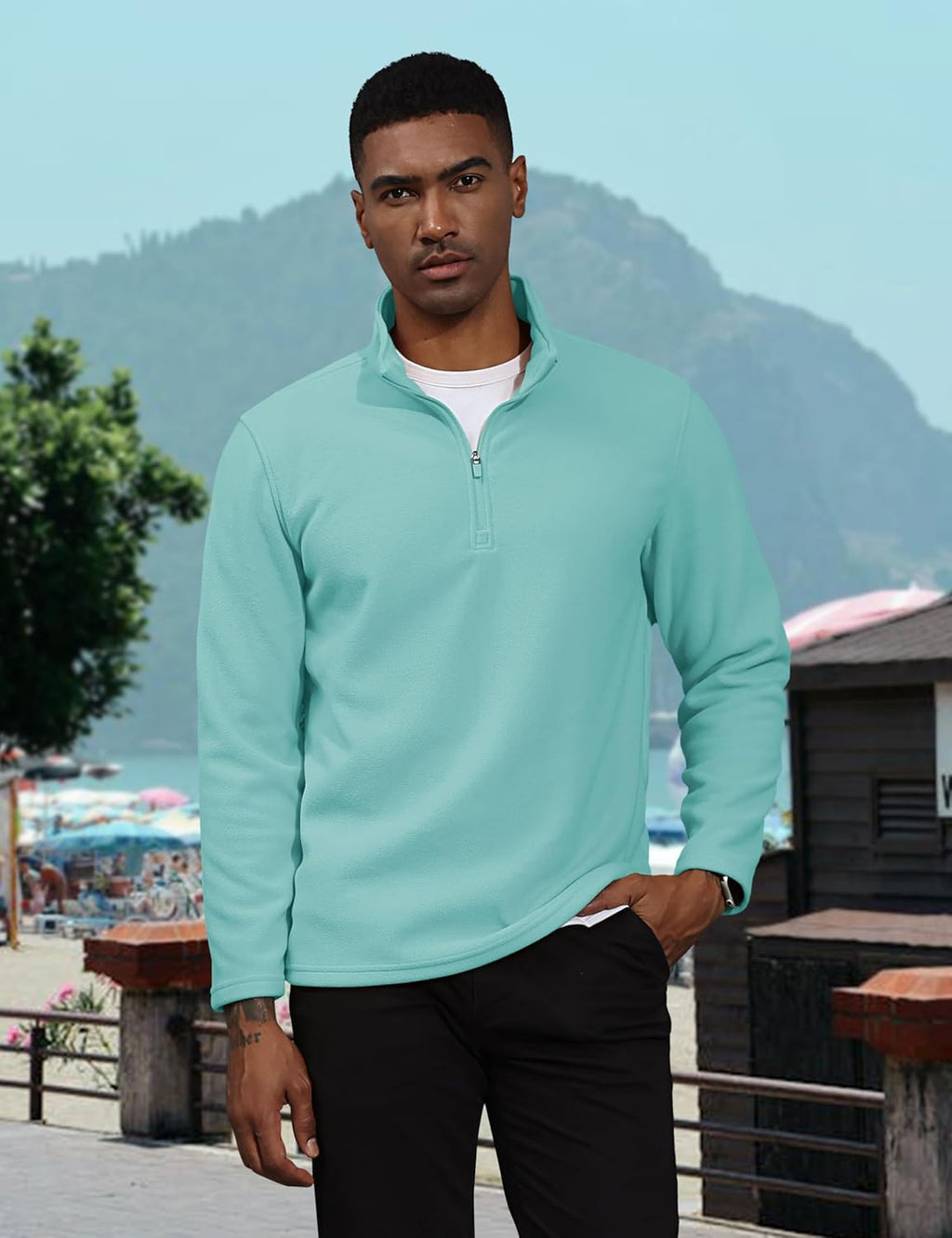 Men's Pullover Workout Fleece 1/4 Zip Uncw Vintage Sweatshirts