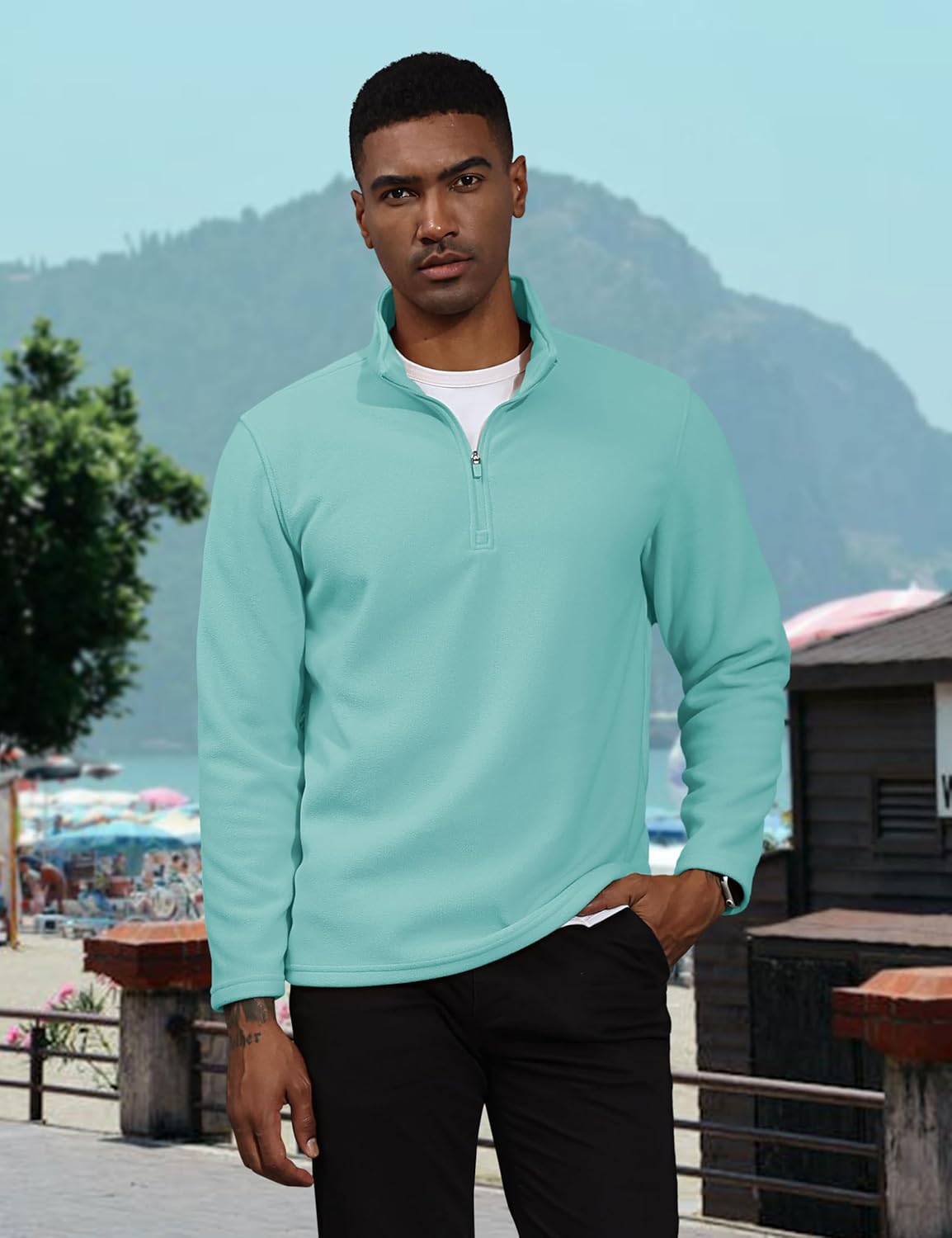Men's Pullover Workout Fleece 1/4 Zip Uncw Vintage Sweatshirts