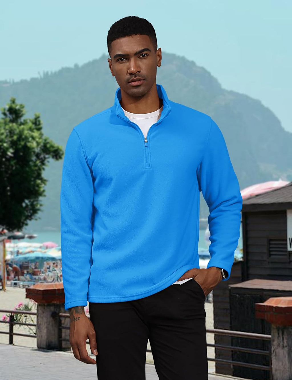 Men's Pullover Workout Fleece 1/4 Zip Uncw Vintage Sweatshirts