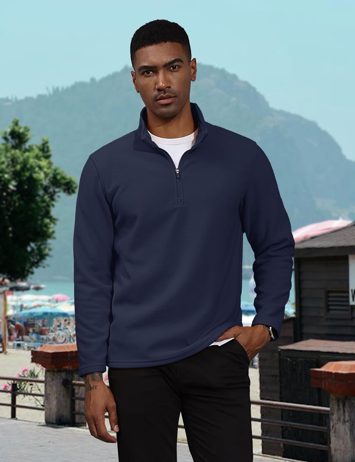 Men's Pullover Workout Fleece 1/4 Zip Uncw Vintage Sweatshirts