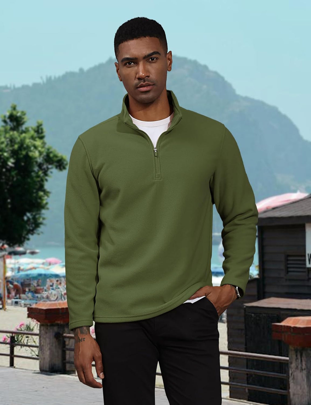 Men's Pullover Workout Fleece 1/4 Zip Uncw Vintage Sweatshirts