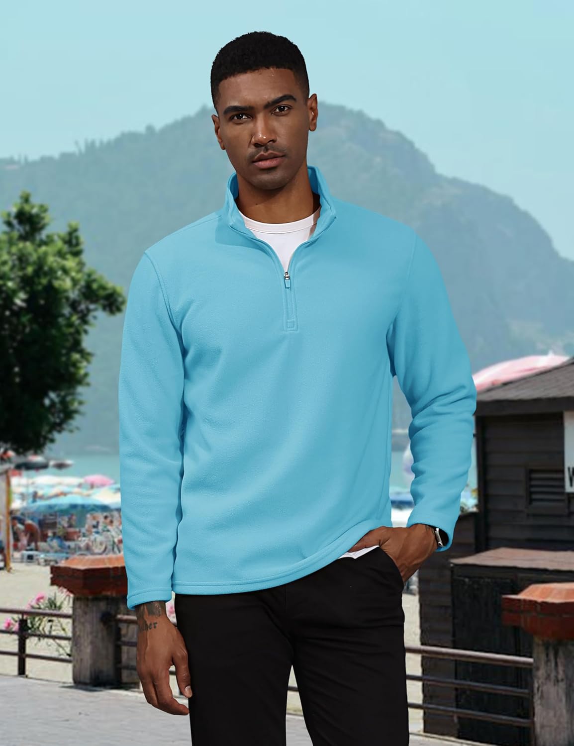 Men's Pullover Workout Fleece 1/4 Zip Uncw Vintage Sweatshirts