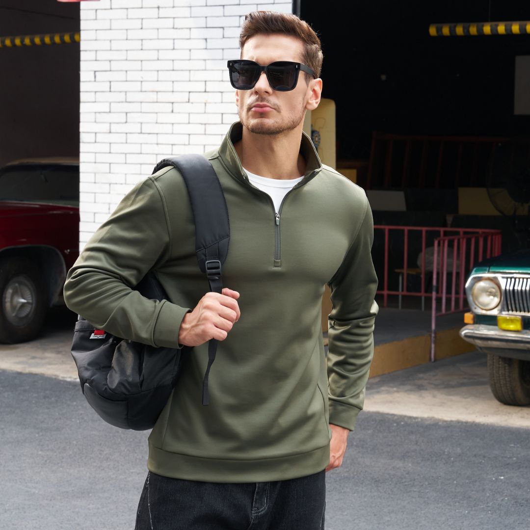 Men's Quarter Zip Pullover Sweatshirts Lightweight Fleece Lined
