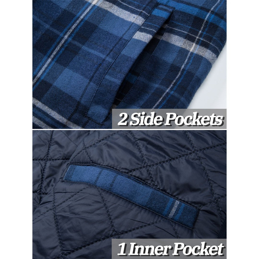Men's Quilted Lined Thick Hooded Zip Up Flannel Jacket