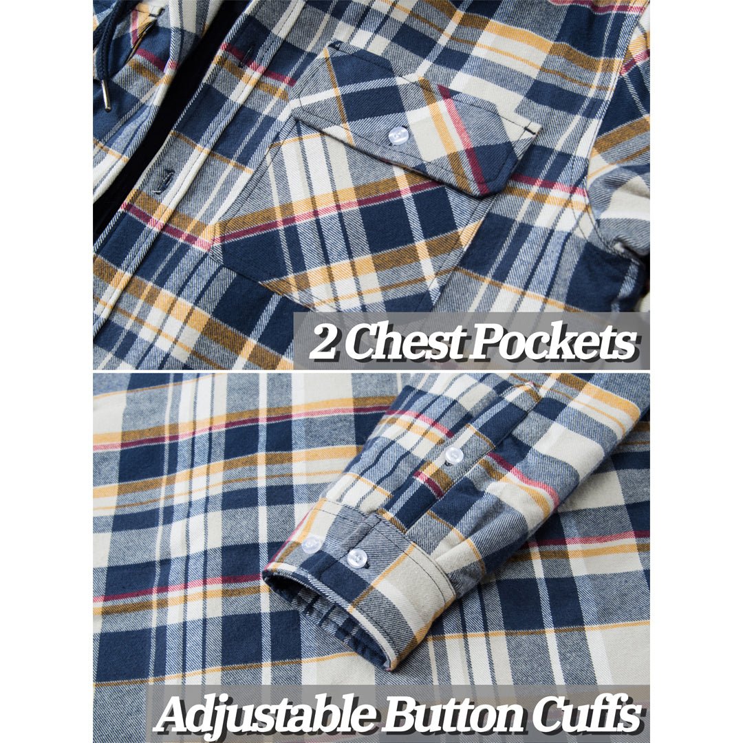 Men's Quilted Lined Thick Hooded Zip Up Flannel Jacket